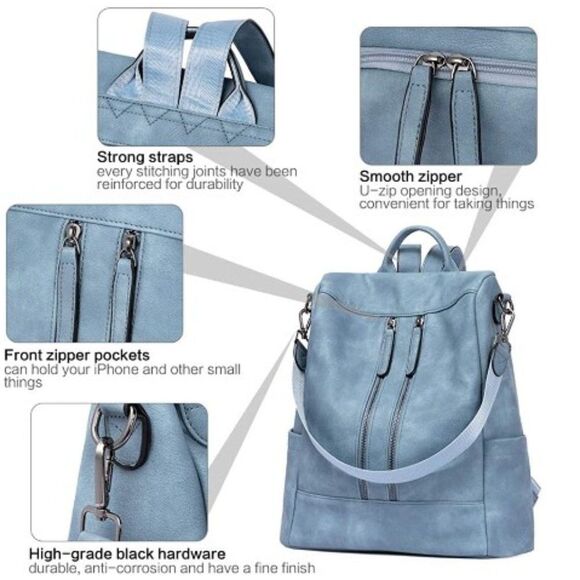 OLYE Leather Backpack for Women- BLUE main image 7